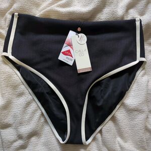 CALIA Swim Bikini Bottom Womens Sz L Black Tipped High-Rise w/ Tummy Control NWT